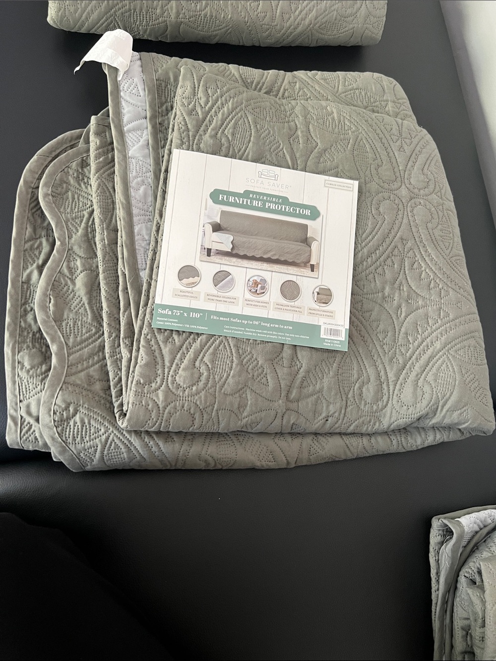 Reversible Furniture Protector - Light Gray and Sage for Sofa. 75x110in
